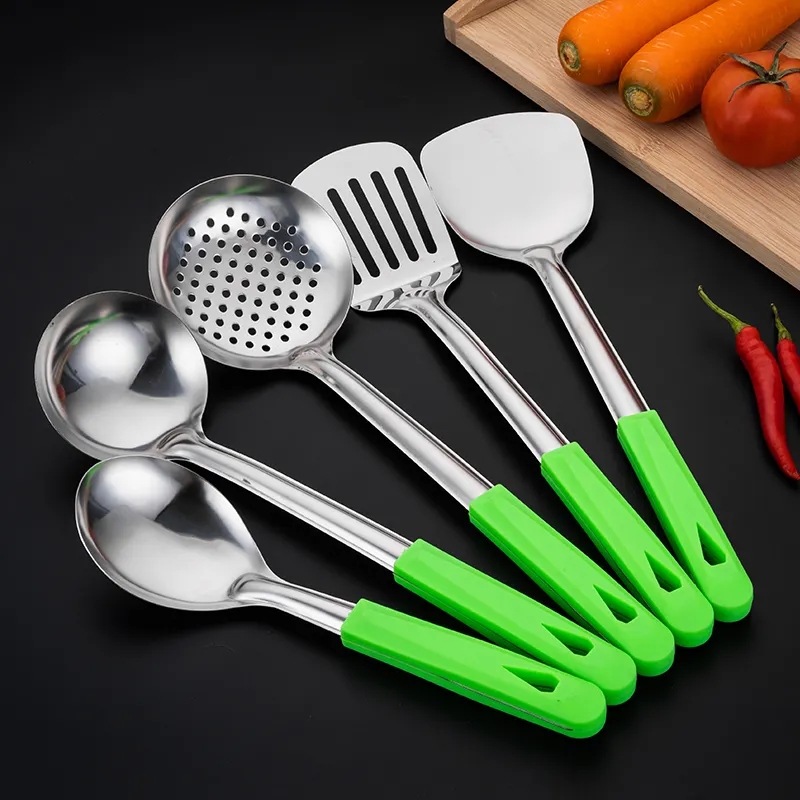 Creative pure green color Handle Stainless Steel polishing Kitchen Tableware Utensils Cooking tool utensil