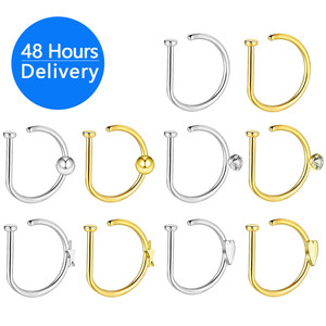 D Shape Nose <strong>Ring</strong> 316L Stainless Steel <strong>Fake</strong> Nose Hoop Plain Star Heart Ball Design No Piercing Nose Jewelry - Product Image 1