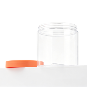 Pot en plastique PET transparent de qualité alimentaire de 450 ml pour l'emballage de bonbons, biscuits et aliments, avec logo personnalisé en relief doux orange. - Product Image 3