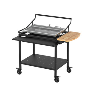 Stainless Steel <b>BBQ</b> Grill 180 Flip-Type Multi-Functional Charcoal Grill Rack With Wooden Side <b>Table</b> Portable <b>Outdoor</b> Cooking - Product Image 2
