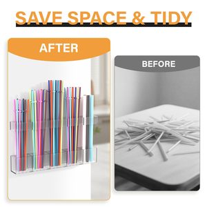 Support de pailles réutilisable pour porte d'armoire, organisateur de pailles pour gobelets, conteneur de rangement à fixer sur le comptoir de cuisine ou la porte d'armoire - Product Image 2