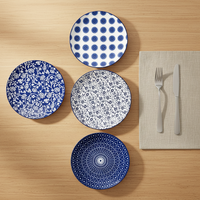Assiettes à dîner élégantes en céramique bleu et blanc, 10,5 pouces, ensemble de porcelaine classique, 6 pièces, résistantes aux rayures, compatibles lave-vaisselle, four et micro-ondes
