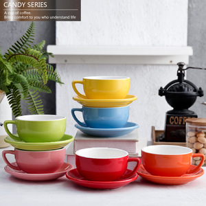 Juego <span class=keywords><strong>de</strong></span> Taza y Platillo <span class=keywords><strong>de</strong></span> Cerámica Estilo Sawada <span class=keywords><strong>de</strong></span> Boca Ancha <span class=keywords><strong>de</strong></span> 320 ml, Taza Colorida para Latte Art y Cappuccino para el Hogar o Cafetería - Product Image 2