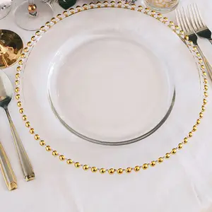 12.6 inches clear wedding gold glass plates wholesale silver GOLD beaded charger plates