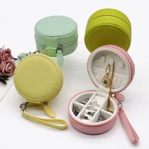 Vente d'usine macaron couleur assortie organisateur de bijoux rond sacs de bijoux de voyage de qualité