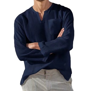 <span class=keywords><strong>Camicia</strong></span> da <span class=keywords><strong>uomo</strong></span> a maniche lunghe in <span class=keywords><strong>misto</strong></span> cotone e <span class=keywords><strong>lino</strong></span>, tinta unita, con colletto alla coreana, stile casual da spiaggia, caldo bestseller dalla fabbrica cinese - Product Image 6
