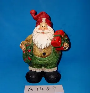 Handpainted nhựa Santa Claus với hiện tại và vòng hoa