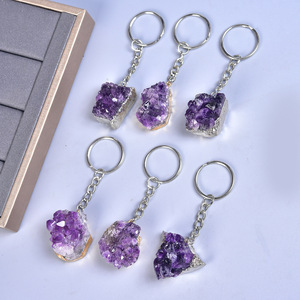 Wholesale High Quality Raw Crystal Keychains Citrine Amethyst Rose Crystal Key Chain Healing Energy Decor