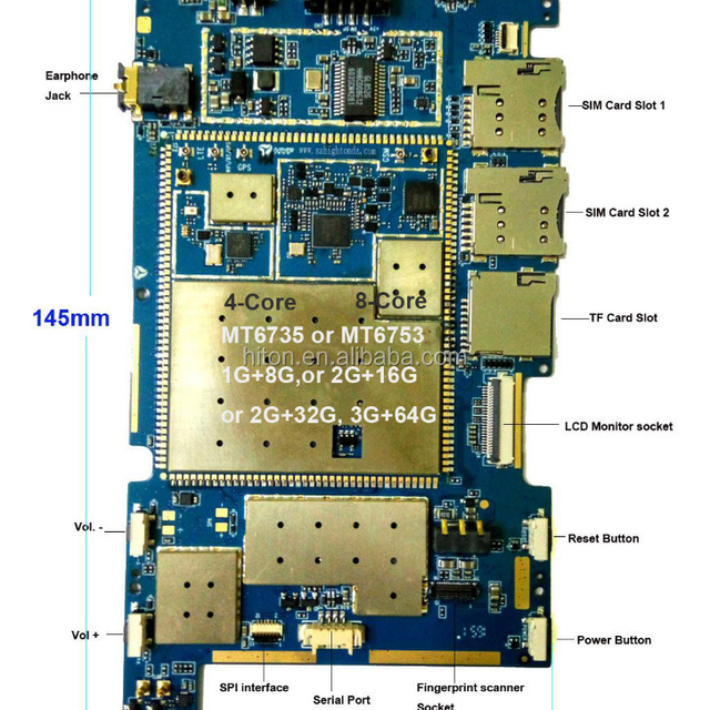 Fingerprint Barcode Scanner Octa Core MTK6753 MT6753 UHF RFID USB2.0 DC PDA Handhelds Smart Phone Motherboard PCBA