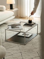 Table basse modulaire en acier inoxydable de style mid-century, avec rangement, style moderne minimaliste, inspirée d'Instagram, table d'appoint en verre