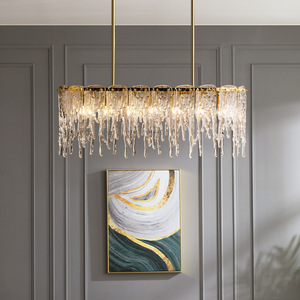 Rectángulo Led colgante luz moderna latón cristal candelabros para Comedor Cocina isla - Product Image 3