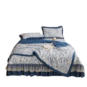 Classe A lavado algodão linho verão Quilt Bed Cover conjunto de quatro peças da cama