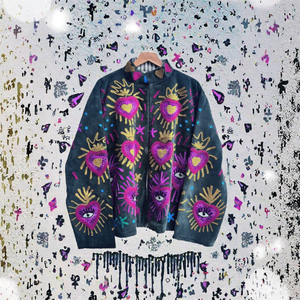 Blouson Bomber en Velours Brodé à la Main avec Motif Cœur et Œil, Manches Longues, Col Montant, Fermeture Éclair, Vêtement d'Automne pour Adulte, Vente en Gros - Product Image 3