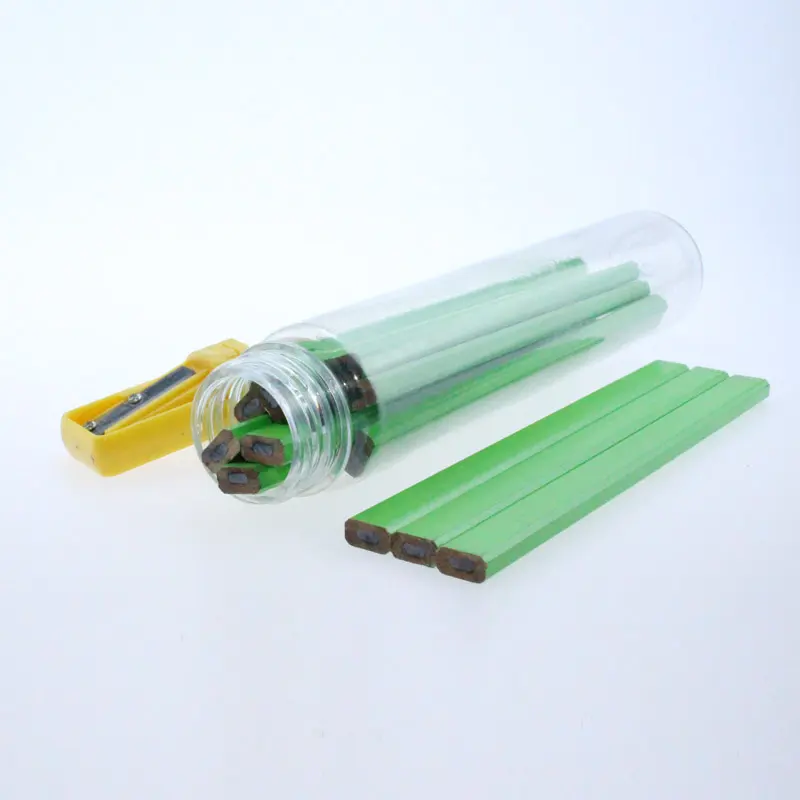 Plastic Tube Packed Octagonal Shape Carpenter Pencil For Woodworker Architect Marker With Custom Logo and free sharpener