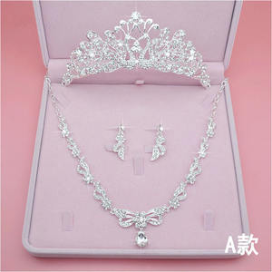 2021 Populer Kristal Bridal Kepala Perhiasan Kotak 5 Desain Anting-Anting Kalung Dan Tiara Set Bridal Jewelry Set untuk Pernikahan - Product Image 1