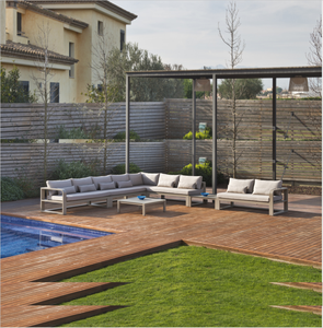 Canapé d'angle en aluminium <span class=keywords><strong>noir</strong></span> résistant aux intempéries pour hôtel et complexe hôtelier, mobilier <span class=keywords><strong>de</strong></span> <span class=keywords><strong>jardin</strong></span> combiné pour patio et extérieur - Product Image 4