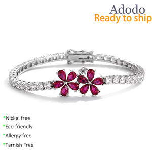 Bracelet tennis Daisy Ruby en argent sterling 925 avec fermoir à pression, protégé contre l'oxydation, bijou souvenir pour âmes sentimentales - Product Image 1