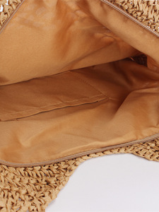 Sac à bandoulière en paille grande capacité pour femme, tendance streetwear décontractée, avec fermeture éclair, idéal pour les voyages, les vacances et la plage - Tanjing - Product Image 3