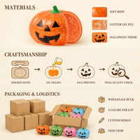 Jouet Squishy Citrouille d'Halloween Doux et Mignon Anti-Stress à Presser avec Gel Pailleté pour Adultes, Adolescents, Décoration de Fête, Cadeau