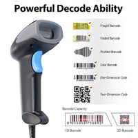 Lecteur de codes-barres 2D Qr longue portée, scanner de codes-barres sans fil 2,4 GHz tenu à la main pour supermarché, usine