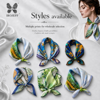 Écharpe en Soie Satinée Raffinée Brillante et Lisse, Foulard Carré pour Femme, Imprimé Floral, Toucher Doux, Personnalisation de Marque, Vente en Gros