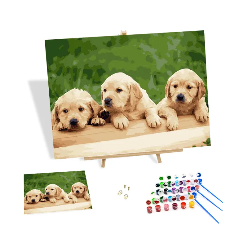 Malen nach Zahlen Drei Hunde Diy Art 3D-Druck Malen nach Zahlen Acrylfarbe nach Zahlen Wohnkultur Geschenke Kunst handwerk