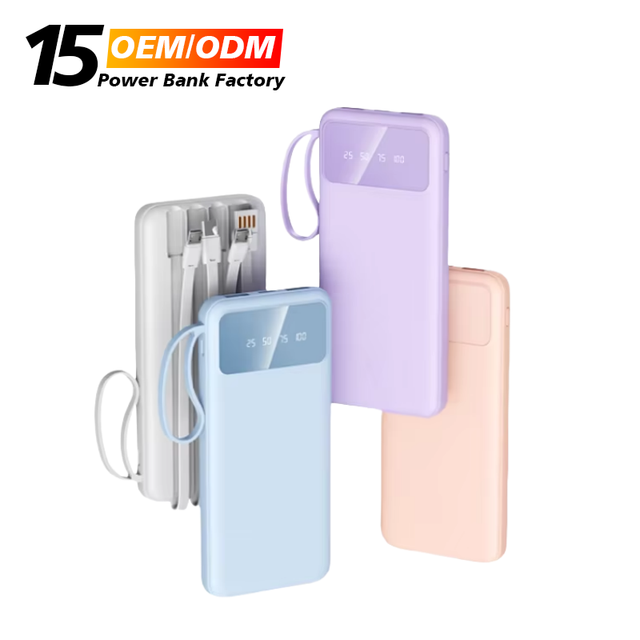 New Hot Sale Portable Fast Charging 4 in 1 Built in Cable 20000mAh Power Banks Charger Self-contained Cable Power Bank 10000mAh