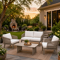 Ensemble de salon de jardin de luxe résistant aux intempéries en aluminium et corde, 4 pièces, avec canapé et chaises profondes