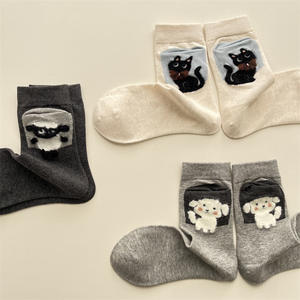 <span class=keywords><strong>Chaussettes</strong></span> décontractées écologiques en polyester-coton à motifs d'animaux de dessin animé, style coréen, avec poches mignonnes, petits chiens et petites brebis, <span class=keywords><strong>pour</strong></span> toutes les saisons - Product Image 2