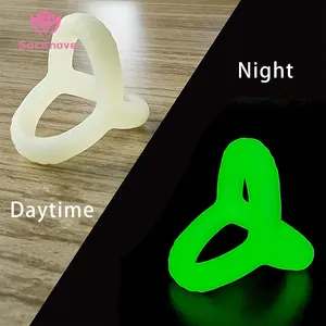 SacKnove neues einzigartiges Design beste leuchtende Spermien verschließend weich gummi Männlich Trippel-Ring Penis-Übungsgerät Glow In The Dark Cock-Ring