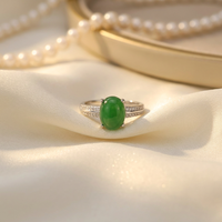 Bague en argent S925 incrustée de zircon et de calcédoine naturelle avec pierre principale ovale cabochon