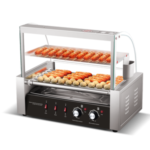 Electric Hot Dog Roller Machine Stainless Steel Commercial Sausage Griller With Bun Warming Rack Dual Temperature <b>Control</b> - Product Image 1