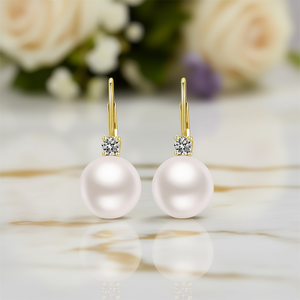 Pendientes colgantes de perlas de imitación doradas con diamante redondo de talla brillante para mujer, joyería clásica de moda para boda - Product Image 2