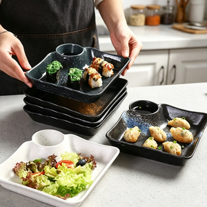 ESTICK <span class=keywords><strong>Assiette</strong></span> <span class=keywords><strong>carrée</strong></span> profonde à compartiments, style japonais minimaliste, en <span class=keywords><strong>porcelaine</strong></span> émaillée au four, compatible micro-ondes, 16-16,9 cm - Product Image 1