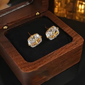 Boucles d'oreilles solitaires minimalistes pour femme en or 14K rempli, avec zircon cubique taille coussin 7x9mm, coupe glacé<span class=keywords><strong>e</strong></span> étincelante et géométrique, inaltérable - Product Image 5