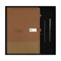 Ensemble multifonctionnel pour ordinateur portable : chargeur sans fil, clé USB, batterie externe, carnet en similicuir à impression numérique