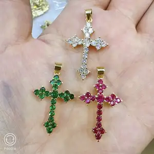 New Fashion White/Green/Red Cross Charms Pendant Gold Plated Necklace Bracelet Accessories For Women DIY Fine Jewelry Making