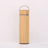 Bouteille isotherme en bambou et acier inoxydable de qualité supérieure, 500 ml, à double paroi, avec infuseur à café et thé, gourde avec poignée