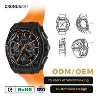 Montre automatique pour homme CRONUSART, boîtier rectangulaire, verre saphir, cadran en fibre de carbone noire, montre-bracelet classique et créative