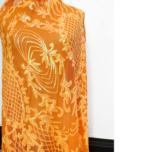 Tissu en maille tricotée extensible <span class=keywords><strong>4</strong></span> directions, motif pailleté 3mm orange vif, dégradé scintillant, pour robes de mariée et de filles, vente en gros - Product Image 1