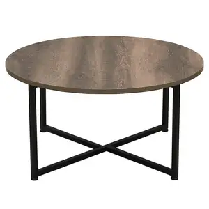 소박한 나무 커피 테이블 부엌 거실 용 금속 다리가있는 원형 식탁 카페/바 커피 테이블