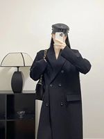 Manteau sablier pour femme en noir Style Han Suxi costume en laine double face d'inspiration coréenne avec taille serrée vêtements d'hiver longs