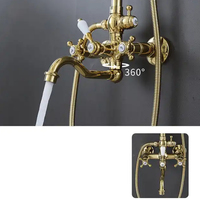 Robinet de douche mural en laiton de style rétro européen antique, mitigeur d'eau chaude et froide, style vintage