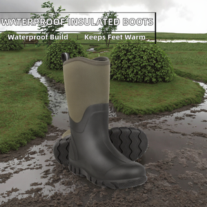 Waterproof Insulated <b>Knee</b>-<b>High</b> Rubber Boots Neoprene Upper for Farming Hunting Gardening Yard Work-Size 10 Olive All Seasons - Product Image 2