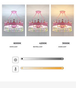 스텔라이트 LED 철제 원목 크라운 샹들리에, 아이들 공주방 인테리어용 E27 전구 핑크 펜던트 조명, 모던 럭셔리 중형, 3년 보증 - Product Image 6