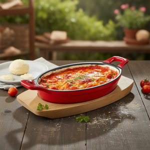 Mini casseruola ovale Magma Red con supporto in legno per cuocere e servire - Product Image 3