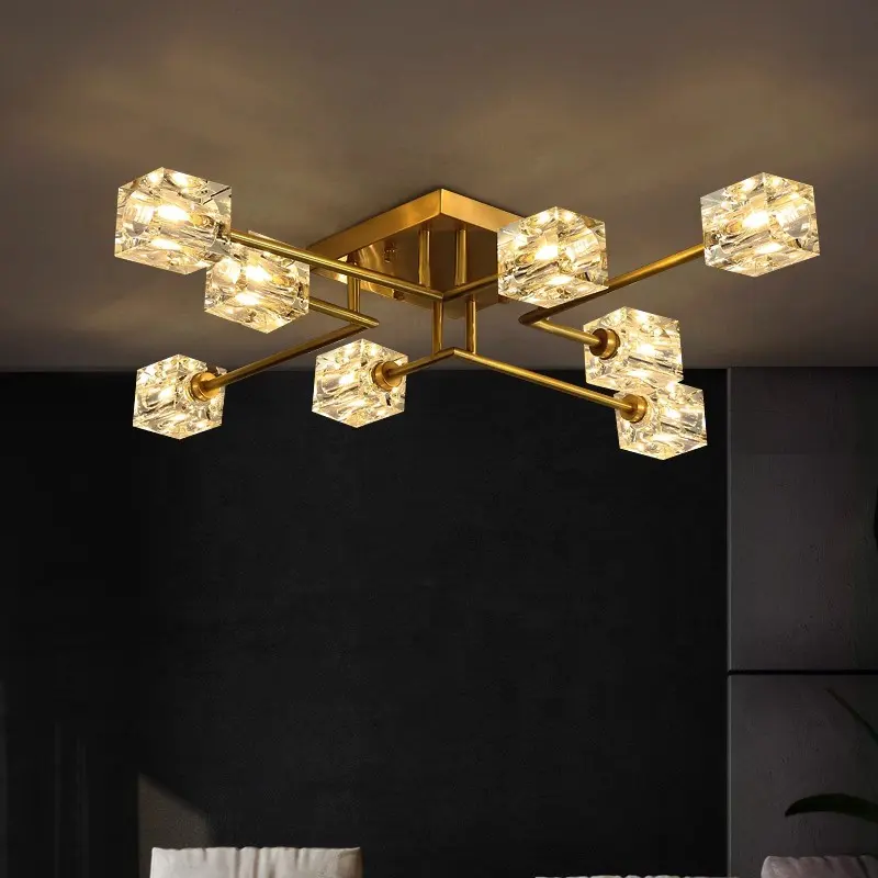 Plafoniera moderna e minimalista in cristallo a LED, illuminazione a soffitto per camera da letto in ottone dorato di lusso e di alta qualità