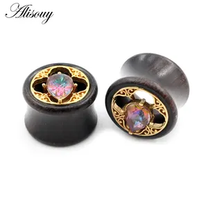 Wholesale 8-25mm Water Drop Colorful Cubic Zirconia Wood Ear Tunnels Plugs Expander Stretcher Gauges Body Piercing Jewelry