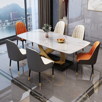 Ensemble de table et chaises de salle à manger extensible rectangulaire en marbre de luxe moderne, 4 à 6 places, structure en métal, mobilier de salle à manger noir et or