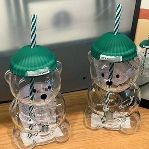 Gobelet en verre en forme d'ours avec paille, grande capacité, compatible micro-ondes, cadeau de fête - Product Image 1
